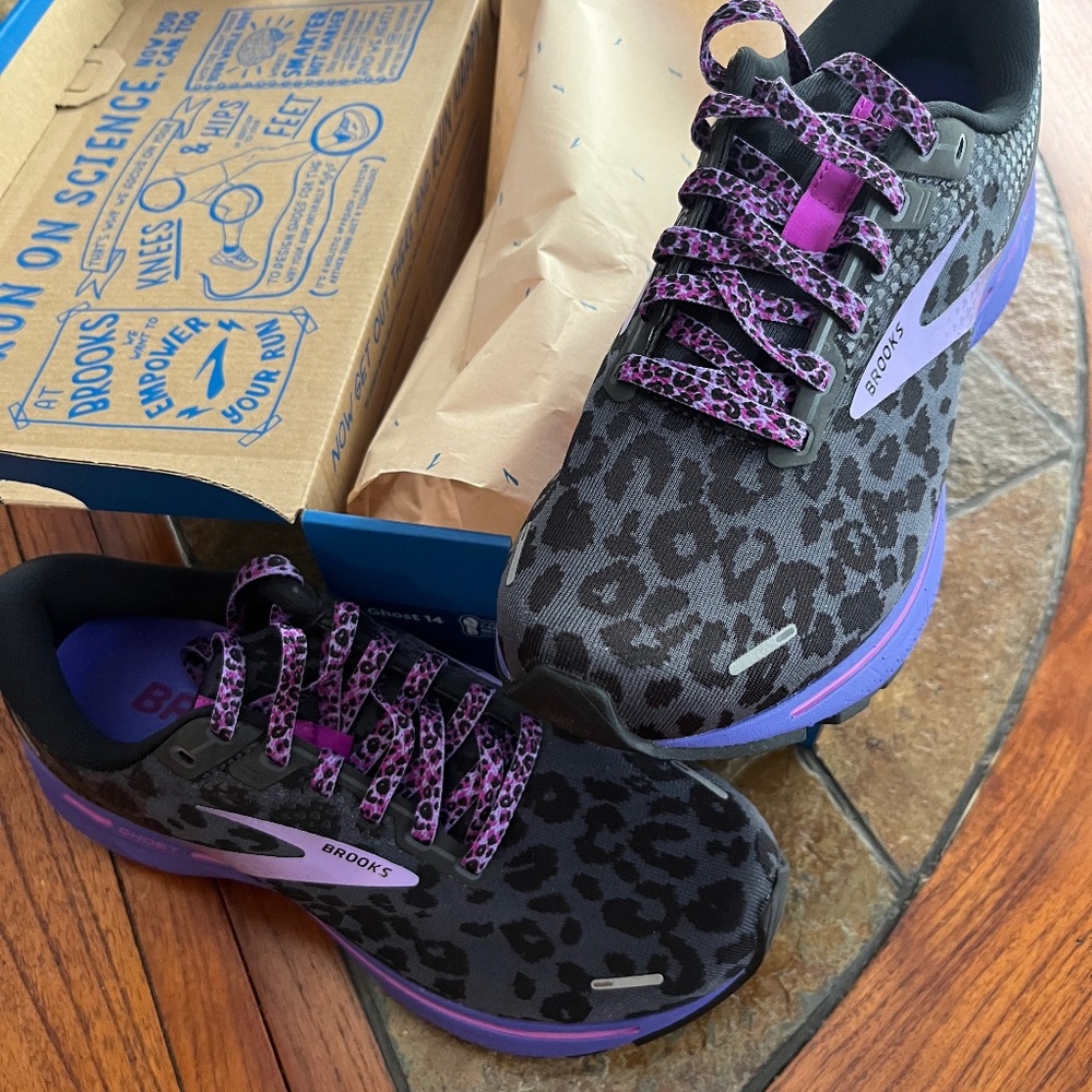 Brooks Ghost 14 womens size 9 Purple Leopard Brand New